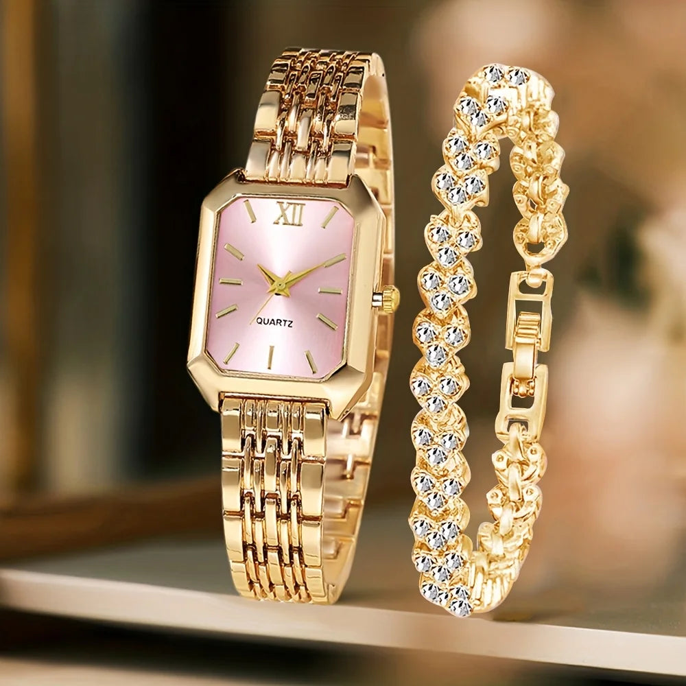 RELOJ Y PULSERA MUJER DIAL ROMANO CIRCONITAS ELEGANTE