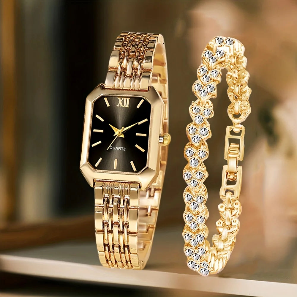 RELOJ Y PULSERA MUJER DIAL ROMANO CIRCONITAS ELEGANTE