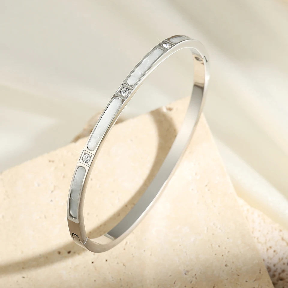 5 PULSERAS PLATEADAS CON CIRCONITAS ACERO INOXIDABLE CLÁSICO