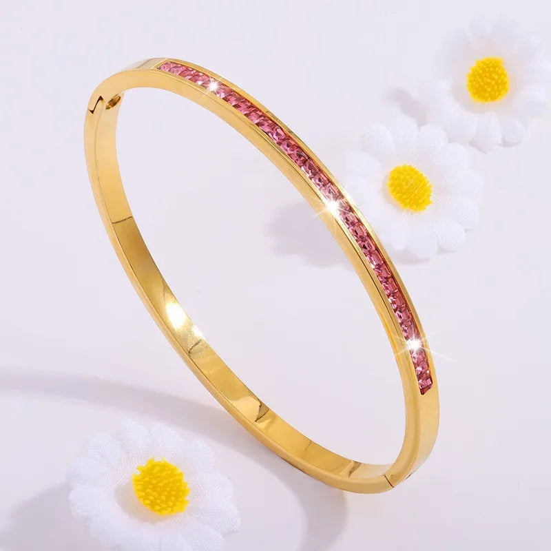 PULSERAS APILABLES CIRCONITAS ACERO INOXIDABLE ELEGANCIA MUJER