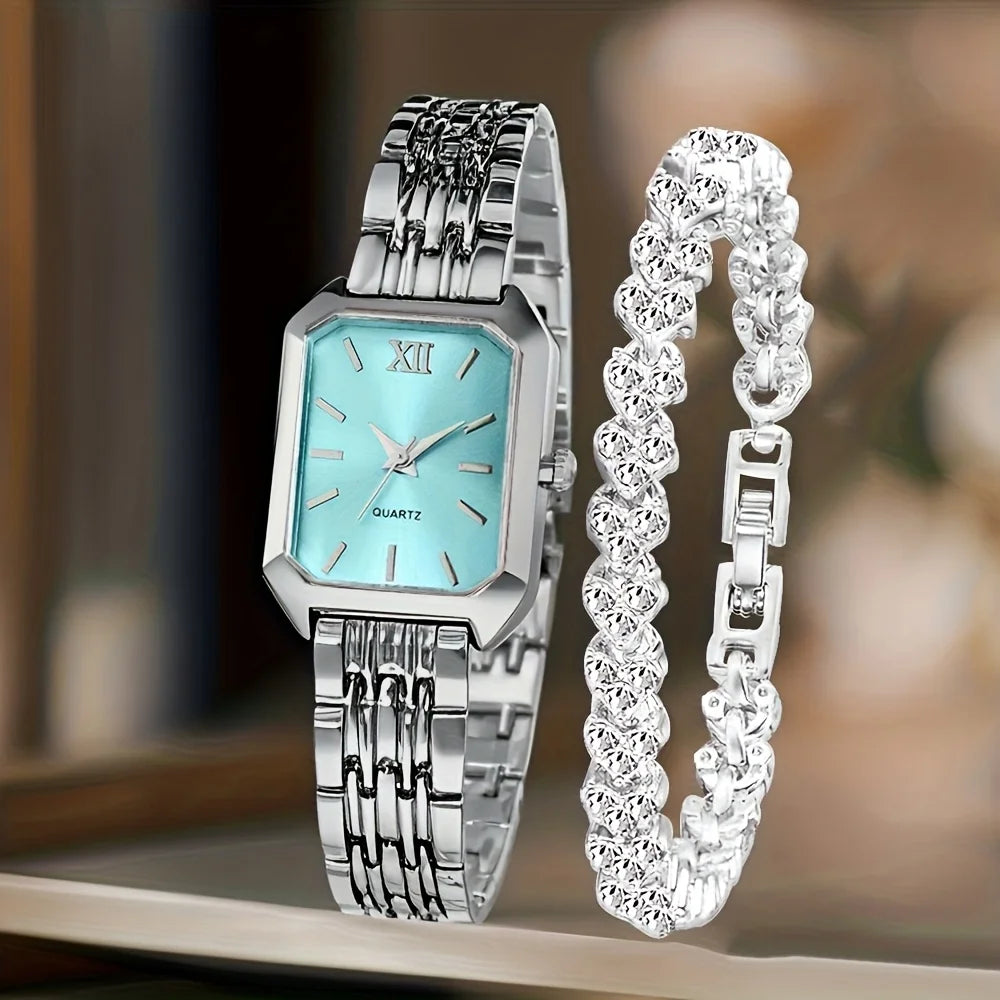 RELOJ Y PULSERA MUJER DIAL ROMANO CIRCONITAS ELEGANTE