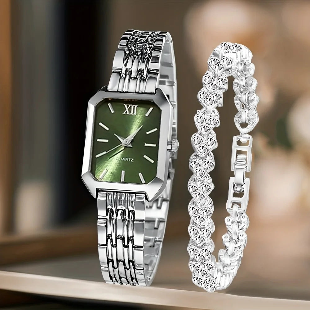 RELOJ Y PULSERA MUJER DIAL ROMANO CIRCONITAS ELEGANTE