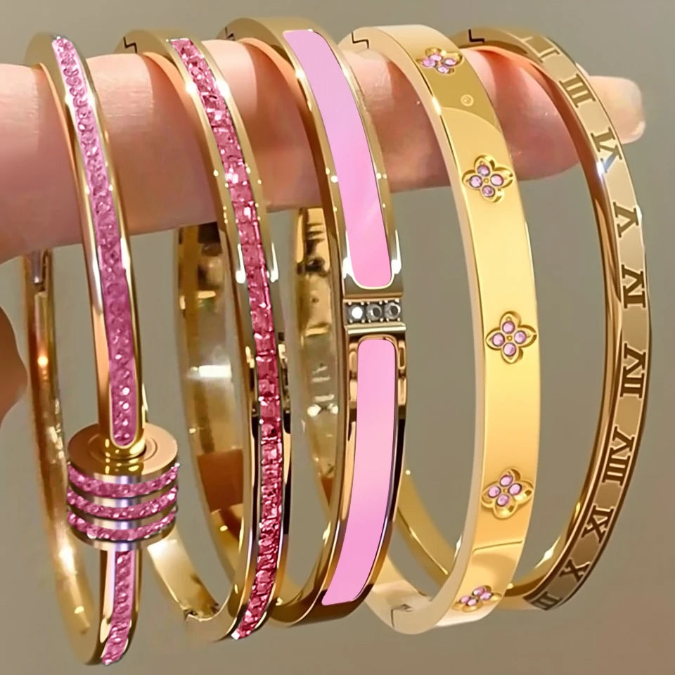 PULSERAS APILABLES CIRCONITAS ACERO INOXIDABLE ELEGANCIA MUJER