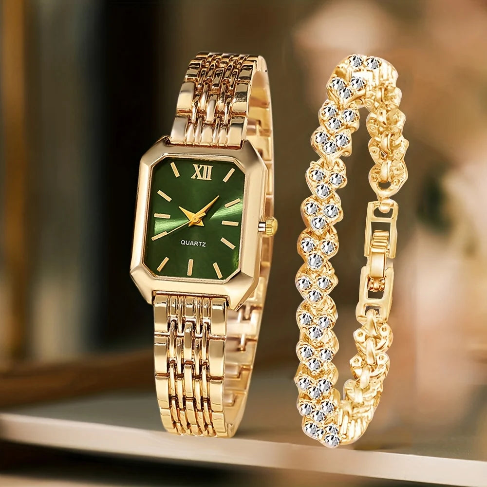 RELOJ Y PULSERA MUJER DIAL ROMANO CIRCONITAS ELEGANTE