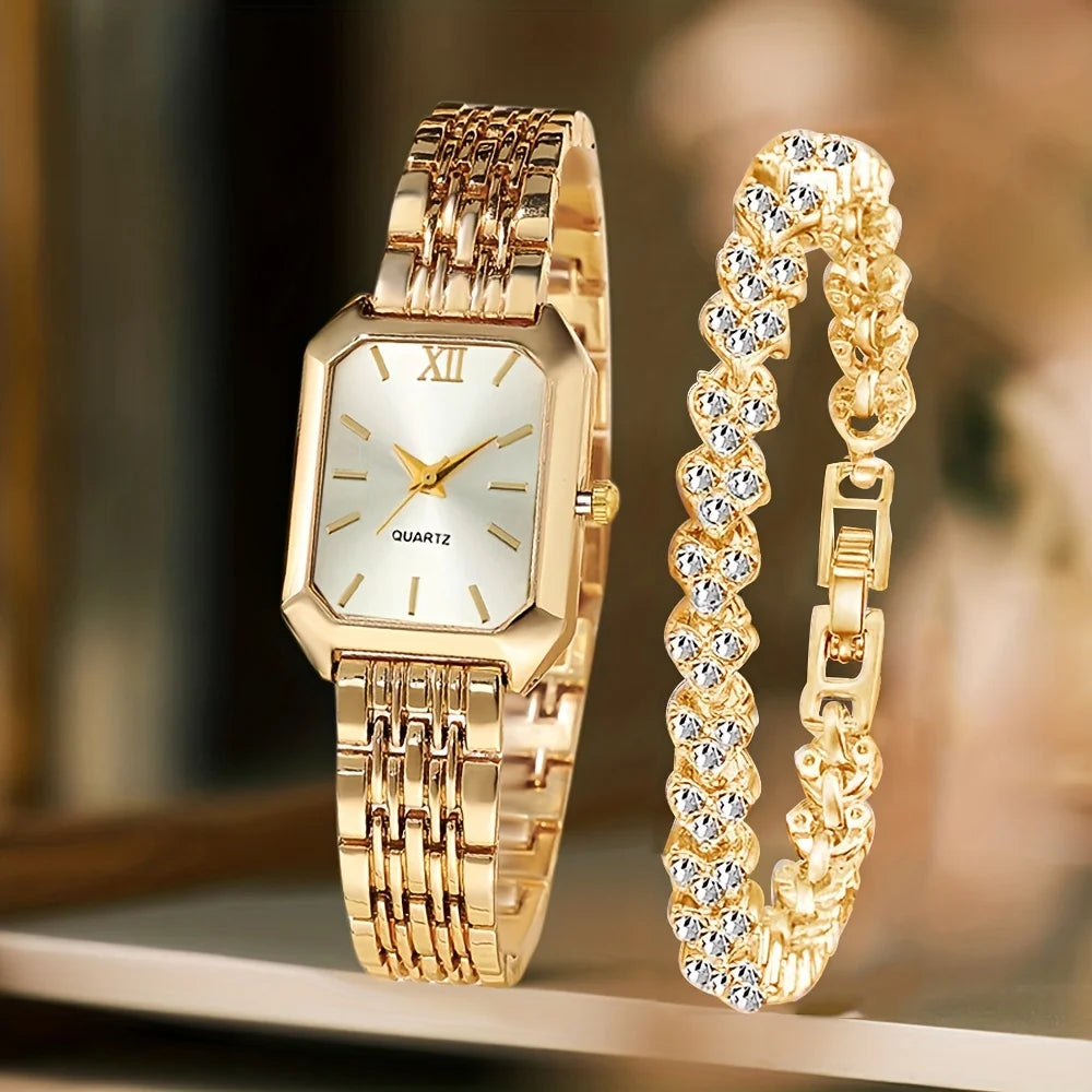 RELOJ Y PULSERA MUJER DIAL ROMANO CIRCONITAS ELEGANTE