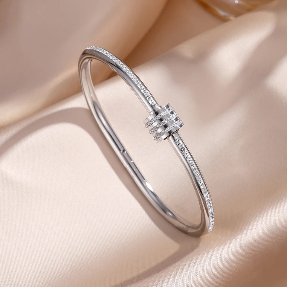 PULSERAS APILABLES CIRCONITAS ACERO INOXIDABLE ELEGANCIA MUJER