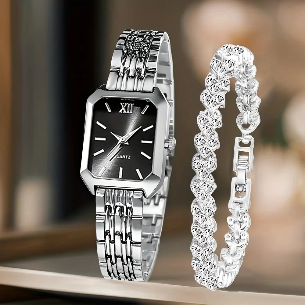 RELOJ Y PULSERA MUJER DIAL ROMANO CIRCONITAS ELEGANTE