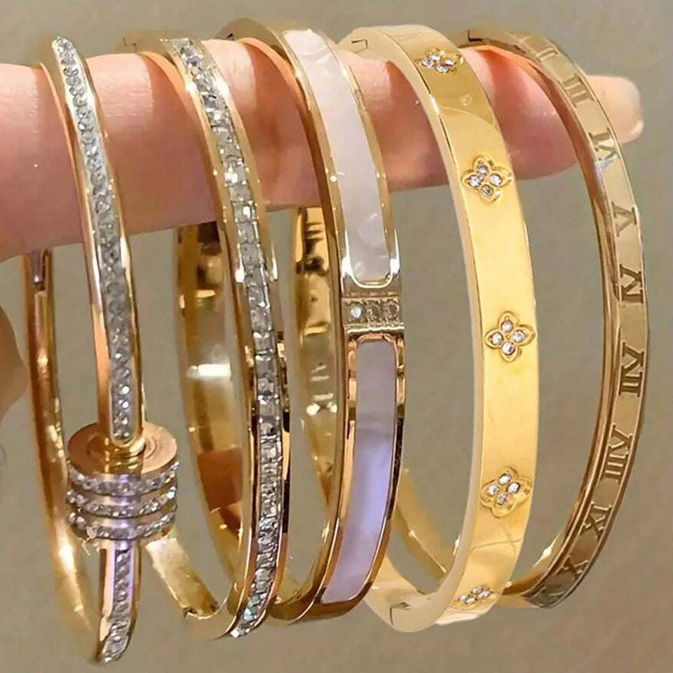 PULSERAS APILABLES CIRCONITAS ACERO INOXIDABLE ELEGANCIA MUJER