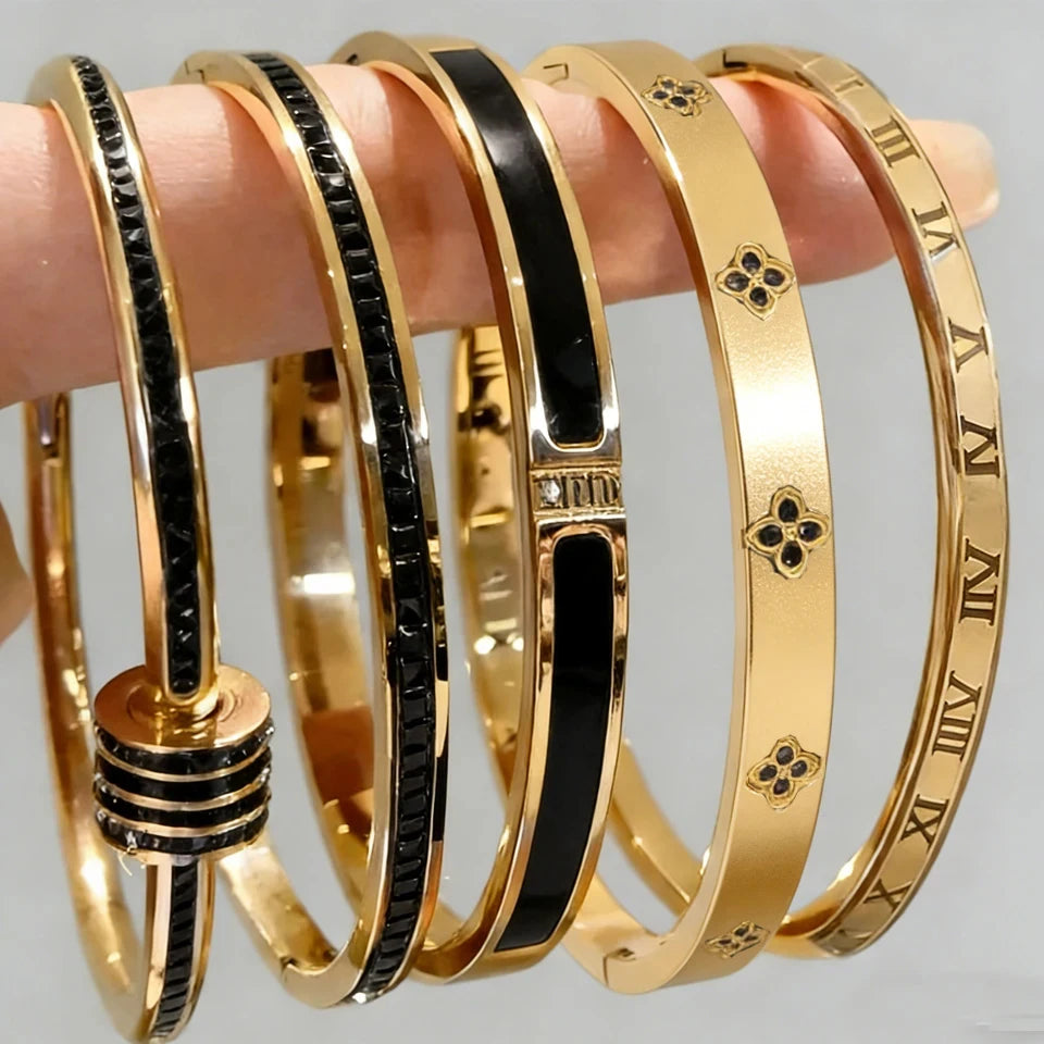 PULSERAS APILABLES CIRCONITAS ACERO INOXIDABLE ELEGANCIA MUJER