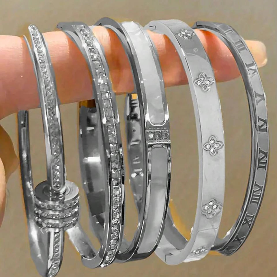 PULSERAS APILABLES CIRCONITAS ACERO INOXIDABLE ELEGANCIA MUJER