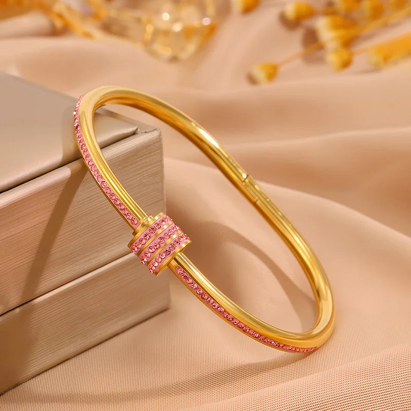 PULSERAS APILABLES CIRCONITAS ACERO INOXIDABLE ELEGANCIA MUJER